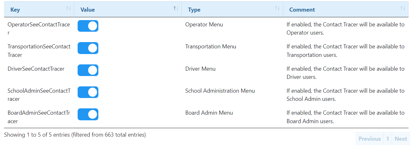 Contact Tracer Settings